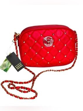 Badgley Mischka Red Diamond Quilted Chain Camera Bag - NWT!